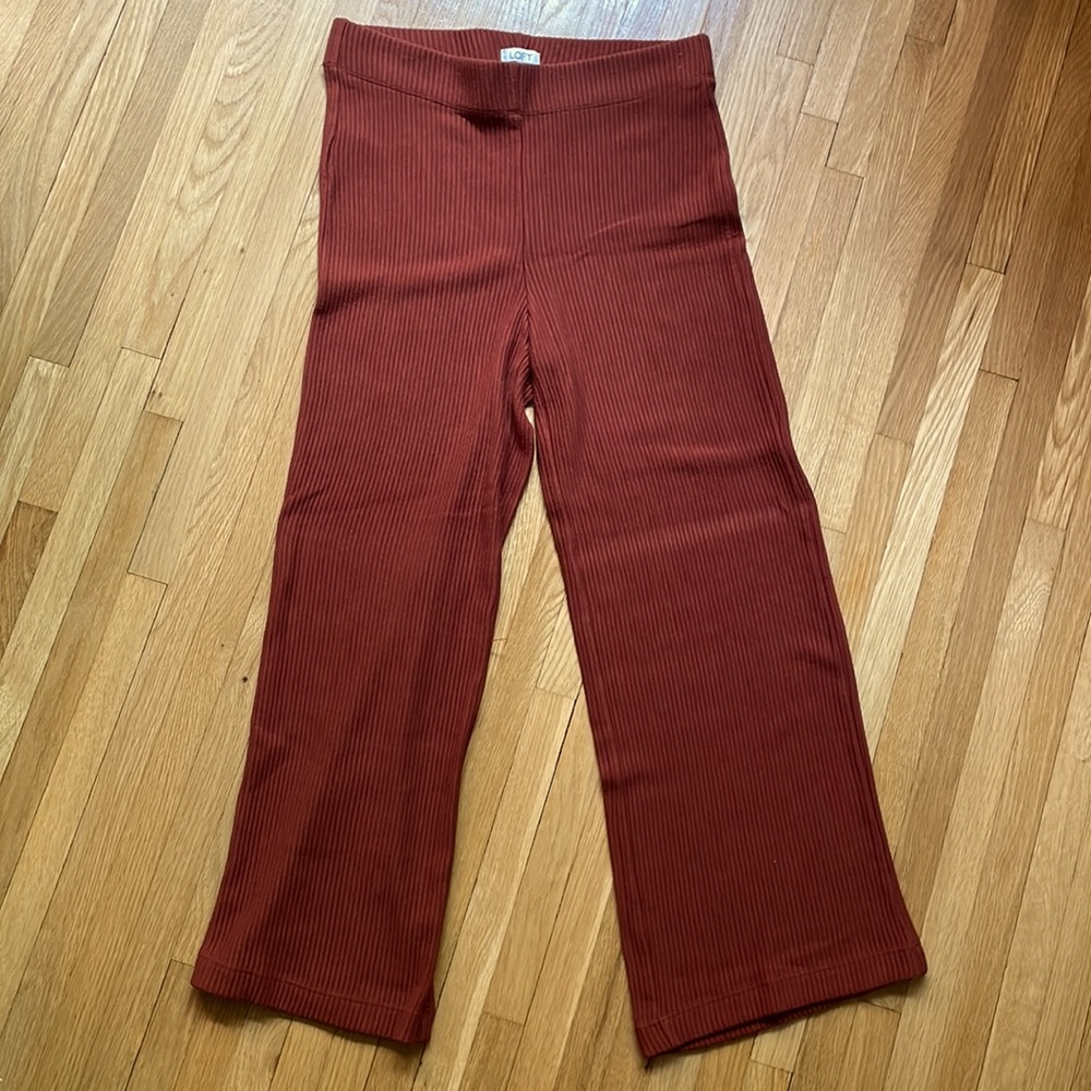 Loft burnt orange rubbed flare ankle pant